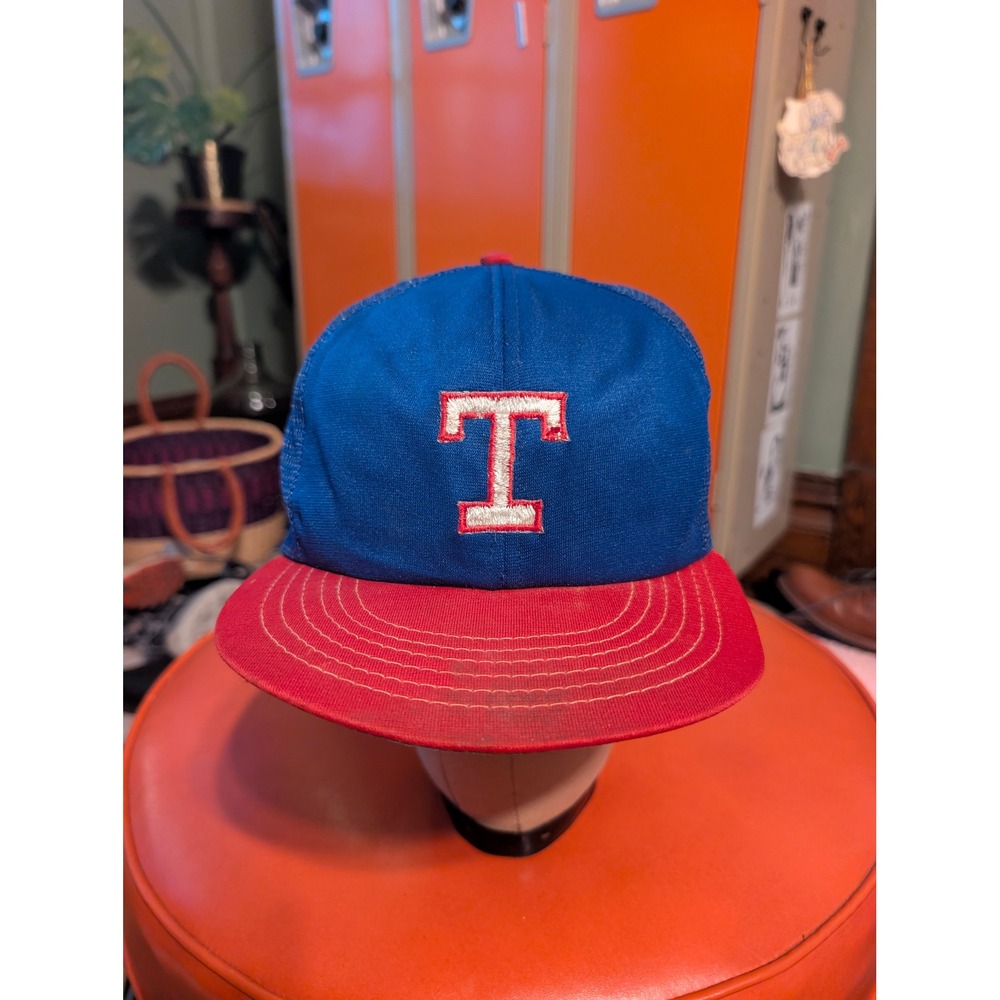 Vintage Texas Rangers Annco Trucker Hat MLB Blue Red Snapback Cap Medium